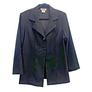 VTG  Lisa Joe Womens Black Lightweight Blazer 2 Button Collared Jacket Sz 15/16
